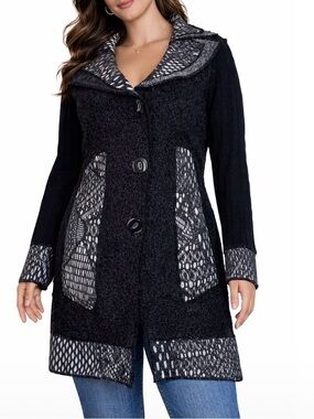 Cleo cardigan sweater button up long wool blend black/gray SZ M long sleeve